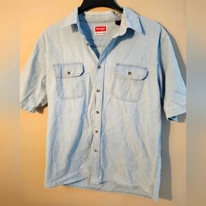 Wrangler Men's Light Blue Denim Short Sleeve 100% Cotton Shirt